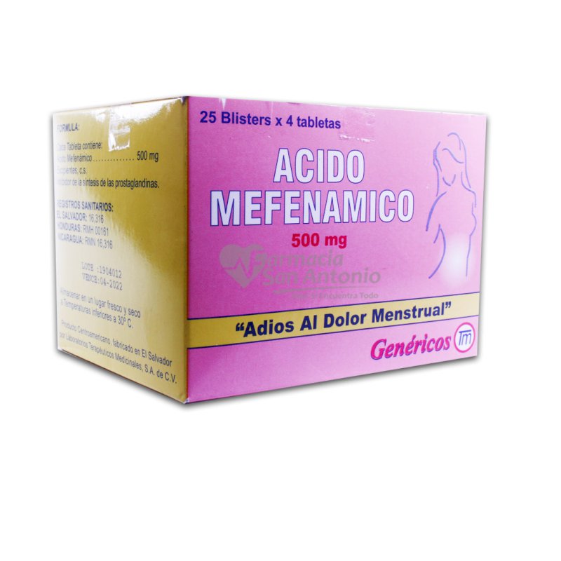 UNIDAD ACIDO MEFENAMICO 500MG SOBRES X 4 TAB